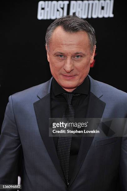 Actor Michael Nyqvist attends the "Mission: Impossible - Ghost Protocol" U.S. Premiere at the Ziegfeld Theatre on December 19, 2011 in New York City.
