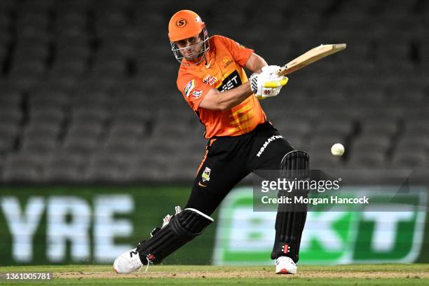 Mitchell Marsh of the Scorchers bats during the Men's Big Bash League match between the Perth Scorchers and the Melbourne Renegades at Marvel...