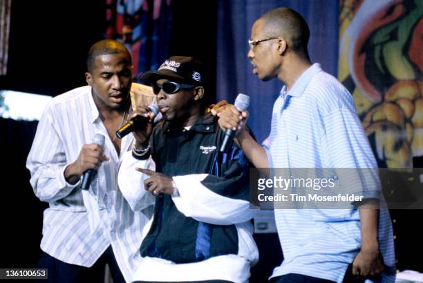 Tip and Phife Dawg of A Tribe Called Quest performs as part of the Smokin Grooves Tour at Shoreline Amphitheatre on September 1, 1996 in Mountain...