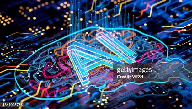 artificial intelligence concept brain with cpu - artificial intelligence stockfoto's en -beelden