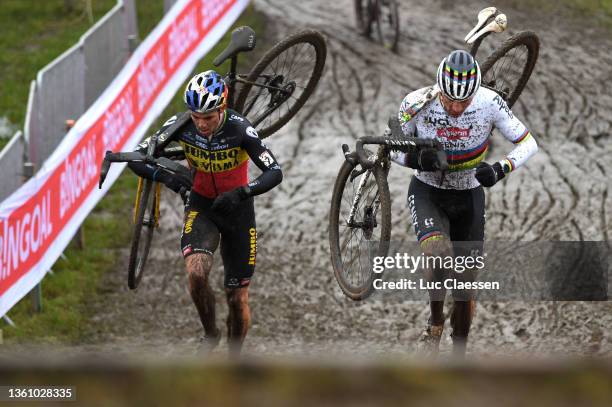 Wout Van Aert of Belgium and Team Jumbo-Visma and Mathieu Van Der Poel of The Netherlands and Team Alpecin - Fenix competeduring the 2nd Dendermonde...