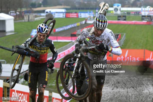 Wout Van Aert of Belgium and Team Jumbo-Visma and Mathieu Van Der Poel of The Netherlands and Team Alpecin - Fenix compete during the 2nd Dendermonde...