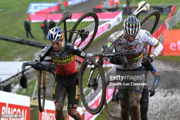 Wout Van Aert of Belgium and Team Jumbo-Visma and Mathieu Van Der Poel of The Netherlands and Team Alpecin - Fenix compete during the 2nd Dendermonde...