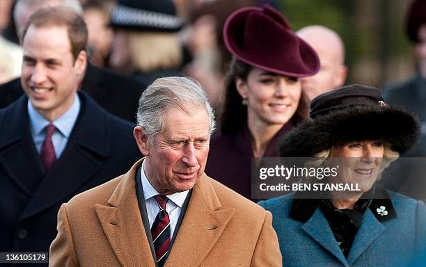 Britain's Prince Charles and Camilla, Duchess of Cornwall , Catherine, Duchess of Cambridge and Prince William arrive to attend the Royal family...