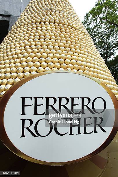 Close up detail of a christmas tree made up of Ferrero Rocher chocolates at a Orchard Road shopping mall at The Heeren on December 25, 2011 in...