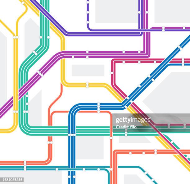 ilustrações, clipart, desenhos animados e ícones de metrô mapa rota tráfego direção de tráfego resumo plano de fundo - transporte ferroviário