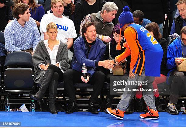 Therese Andersson, Henrik Lundqvist and Spike Lee attend the Boston Celtics vs the New York Knicks game at Madison Square Garden on December 25, 2011...