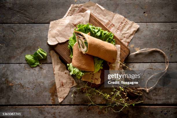 ham wraps - sandwich top view stock pictures, royalty-free photos & images