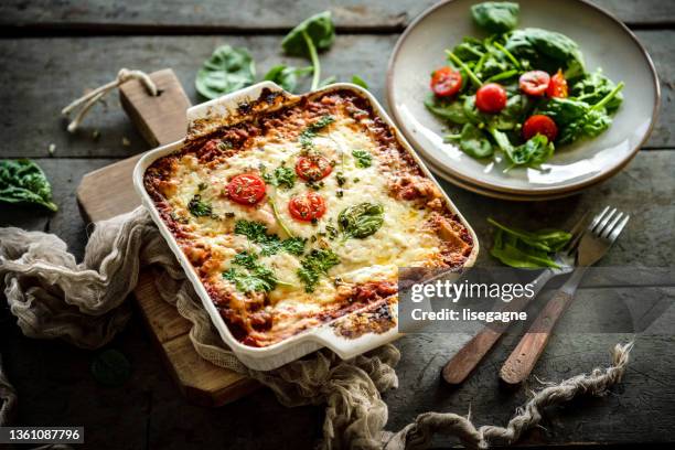 lasagna and spinach - lasagne stock pictures, royalty-free photos & images