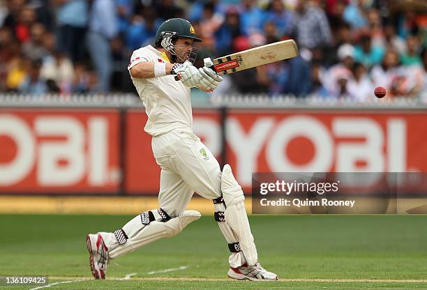 Ed Cowan of Australia bats during day one of the First Test match between Australia and India at the Melbourne Cricket Ground on December 26, 2011 in...