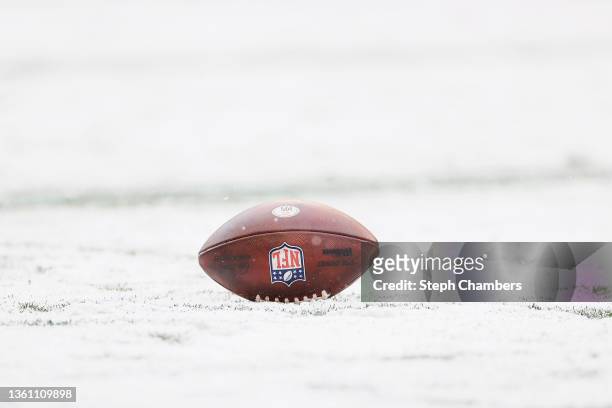 Game ball on the field before the game between the Seattle Seahawks and Chicago Bears at Lumen Field on December 26, 2021 in Seattle, Washington.