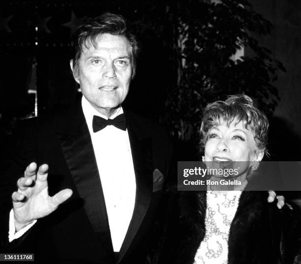 Actor Jack Lord and Gloria Berlin attend 13th Annual American Film Institute Lifetime Achievement Awards Honring Gene Kelly on March 7, 1985 at the...