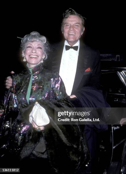 Actor Jack Lord and wife Marie Denarde on October 27, 1985 leave The Regency Hotel in New York City.