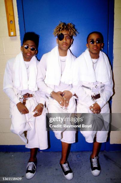 Singers LDB , Romeo and Batman of Immature poses for photos backstage after their performance at the Regal Theater in Chicago, Illinois in 1995.
