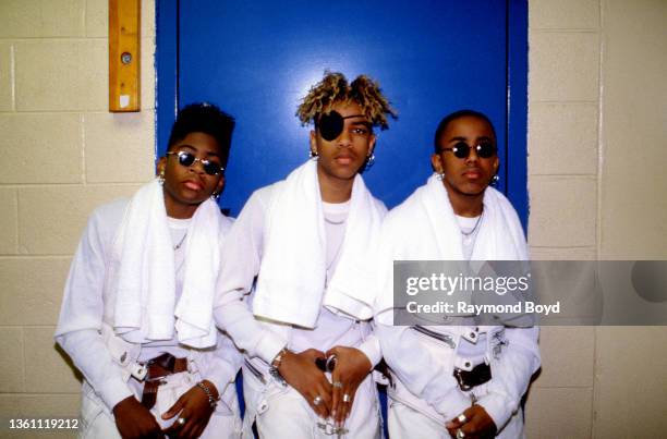 Singers LDB , Romeo and Batman of Immature poses for photos backstage after their performance at the Regal Theater in Chicago, Illinois in 1995.