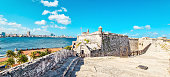 An old fortress on the coast of Havana of the Atlantic Ocean. Cuba. Banner