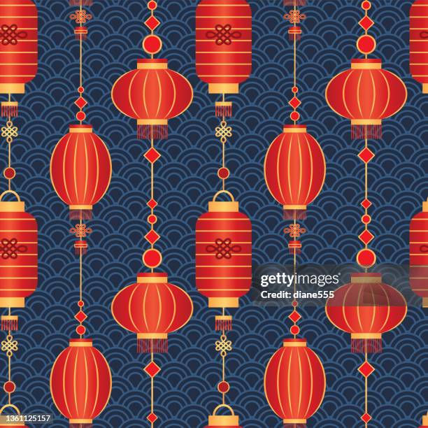 illustrazioni stock, clip art, cartoni animati e icone di tendenza di modello senza cuciture di lanterne cinesi - lanterna cinese