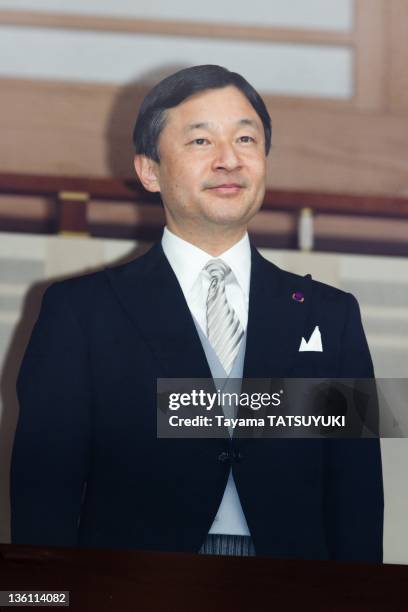 Japan's Crown Prince Naruhito stands on a balcony at the Imperial Palace on Emperor Akihito's 78th birthday on December 23, 2011 in Tokyo, Japan.