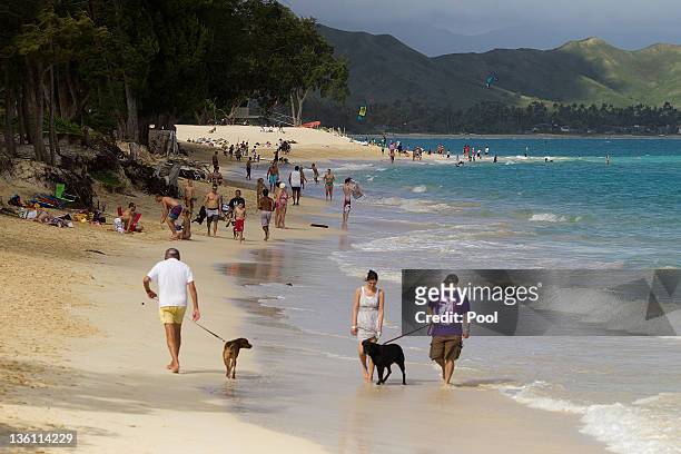 Visitors pack Kailua Beach park December 26, 2011 in Kailua, Hawaii. US President Barack Obama is spending the Christmas holiday in his native Hawaii...
