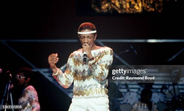Singer James 'J.T.' Taylor of Kool & The Gang performs at the U.I.C. Pavilion in Chicago, Illinois in April 1984.