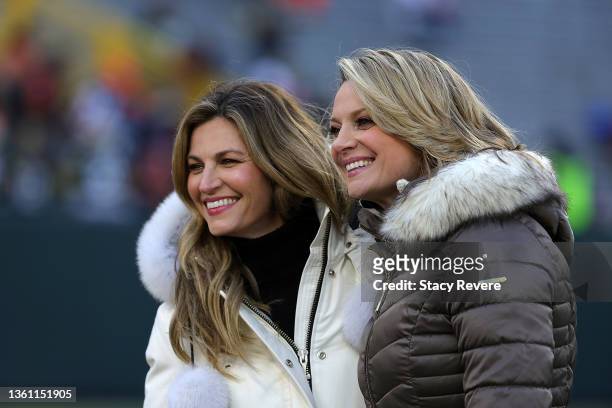 Announcers Erin Andrews and Stacey Dales pose for a picture prior to a game between the Green Bay Packers and the Cleveland Browns at Lambeau Field...