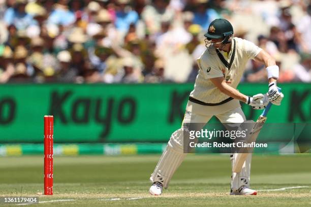 Steve Smith of Australia is bowled out by James Anderson of England during day two of the Third Test match in the Ashes series between Australia and...