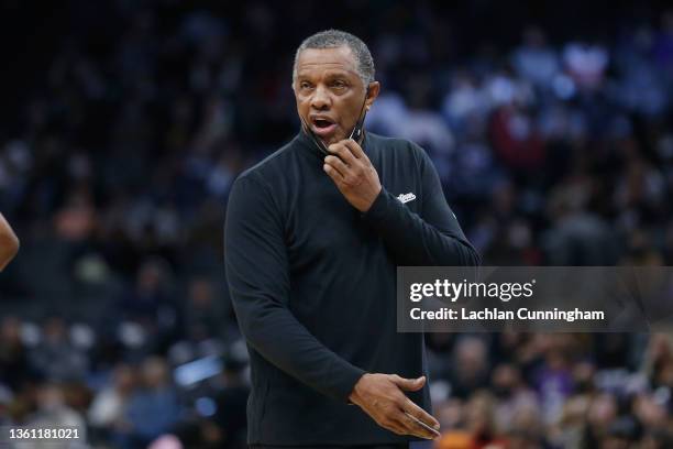 Head coach Alvin Gentry of the Sacramento Kings looks on during the game against the Memphis Grizzlies at Golden 1 Center on December 26, 2021 in...