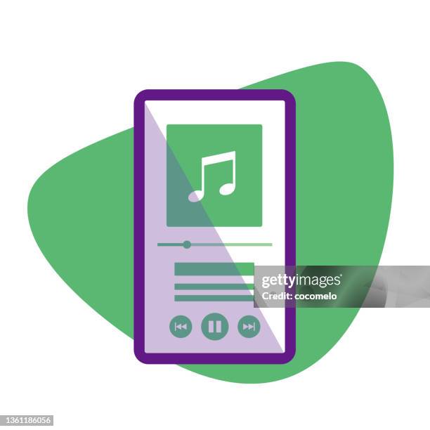 stockillustraties, clipart, cartoons en iconen met music streaming, smartphone streaming audio player applications. - muziekstreamingdienst
