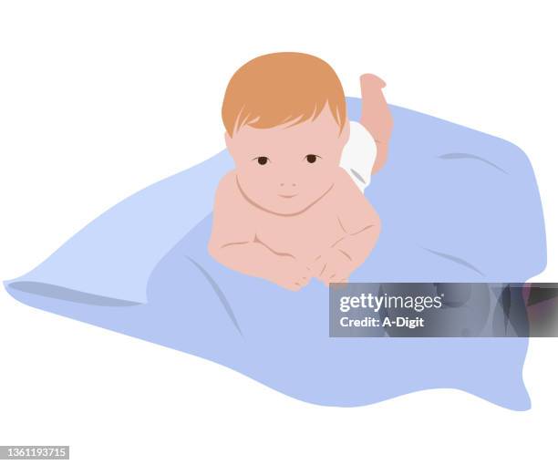 baby on a blanket finished - white bed sheets stock illustrations