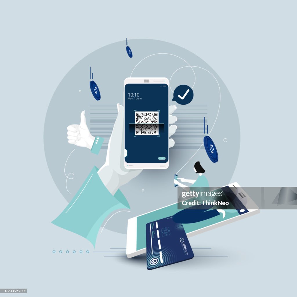Someone Using Qr Code People Use Smartphone To Qr Code Scanning High-Res Vector Graphic ...