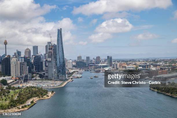 An aerial view of Sydney's Darling Harbour and Barangaroo on December 26, 2021 in Sydney, Australia.