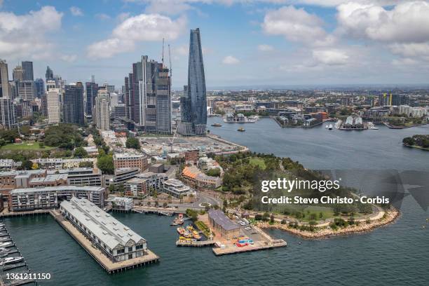 An aerial view of Sydney's Darling Harbour and Barangaroo on December 26, 2021 in Sydney, Australia.