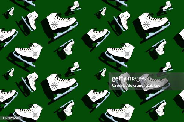 women's skates, a pair of shoes with a snowflake on a bright background. the concept of winter sports, ice skating, competitions. pattern or seamless pattern of sports shoes, in a row. - figure skating pair stock pictures, royalty-free photos & images