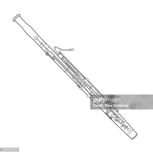 black and white vector illustration of children's activity coloring book pages with pictures of instrument bassoon. - flash card stock illustrations