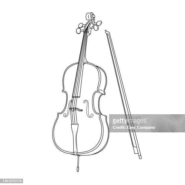 black and white vector illustration of children's activity coloring book pages with pictures of instrument cello. - violin stock illustrations