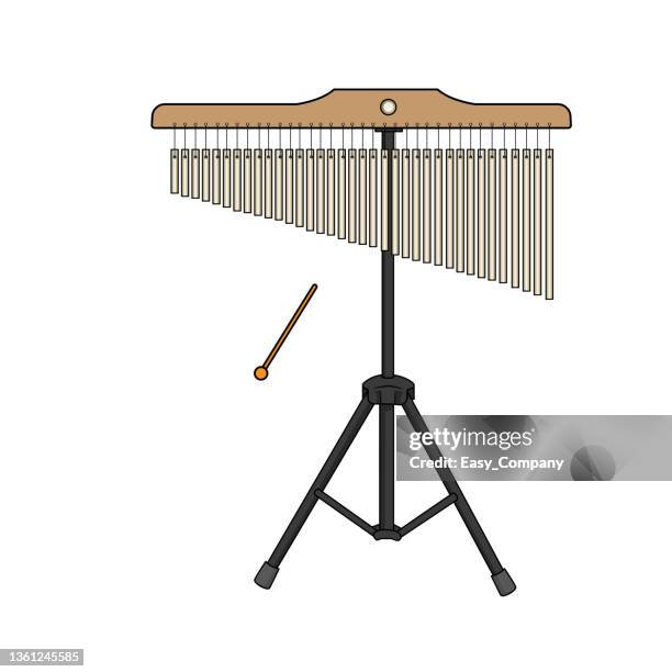 color vector illustration of children's activity coloring book pages with pictures of instrument chimes. - vibraphone stock illustrations