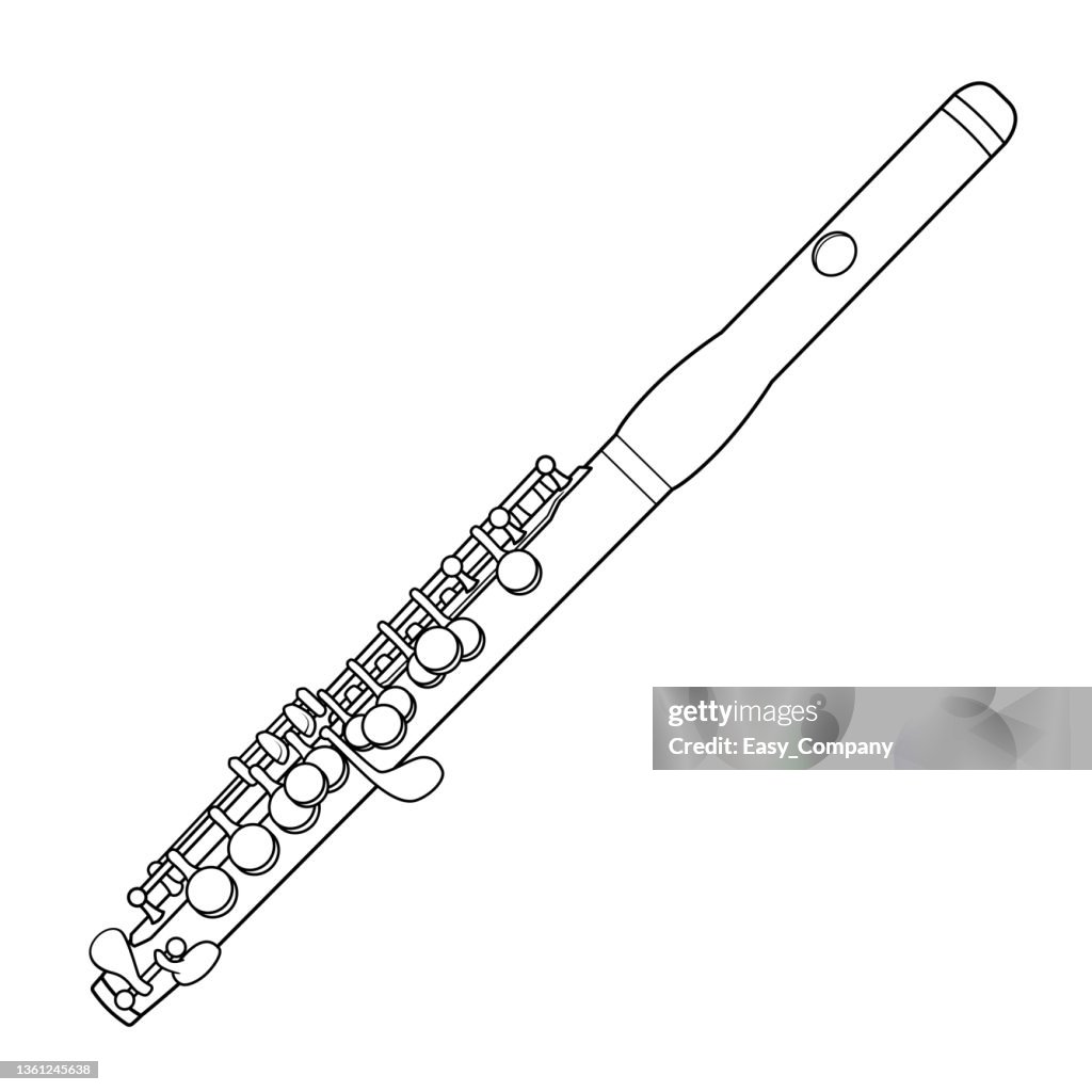 Black and white vector illustration of children's activity coloring book pages with pictures of Instrument piccolo.
