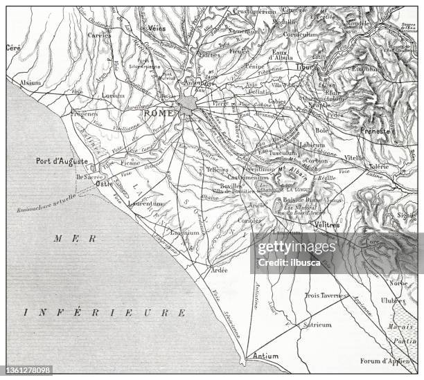 antike französische landkarte von rom umgebung - romantique stock-grafiken, -clipart, -cartoons und -symbole