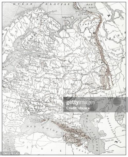 antique french map of russia - caucasus stock illustrations