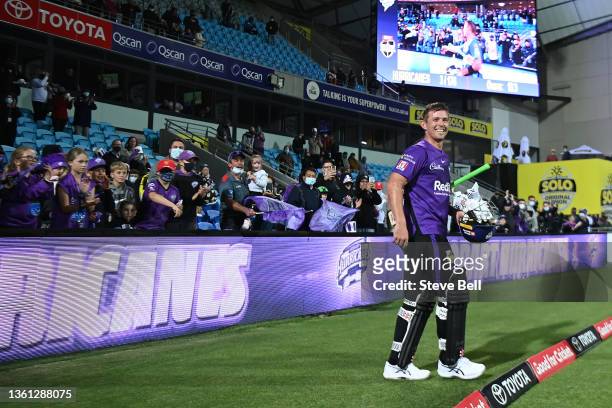 Hobart Hurricanes fans give Ben McDermott of the Hurricanes a standing ovation during the Men's Big Bash League match between the Hobart Hurricanes...