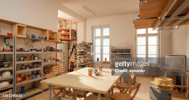 interior view of pottery workshop - artist studio stock pictures, royalty-free photos & images