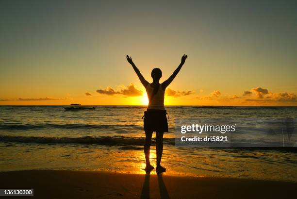 woman standing on beach - seguro stock pictures, royalty-free photos & images