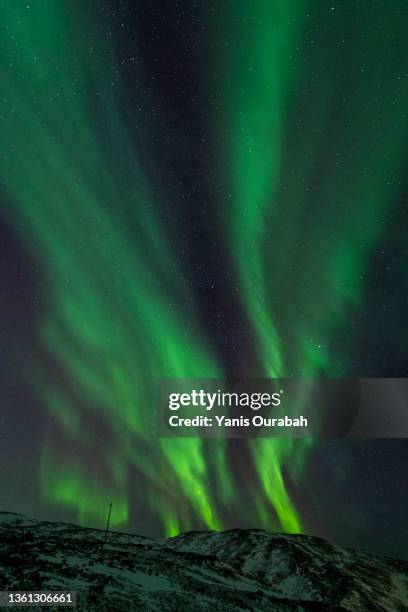aurores boréales en hiver, tromsø, norvège - extreme weather norway stock pictures, royalty-free photos & images