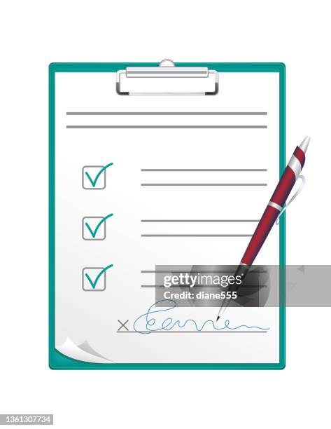 pen signing a contract or license agreement on a transparent background - green check mark transparent background stock illustrations