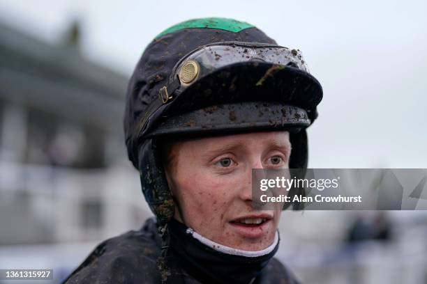 Stan Sheppard after riding Iwilldoit to win The Coral Welsh Grand National Handicap Chase at Chepstow Racecourse on December 27, 2021 in Chepstow,...