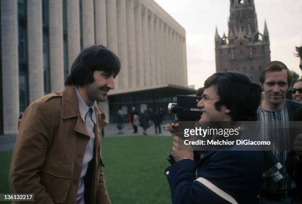 Marcel Dionne of Canada films teammate Guy Lapointe while touring Moscow during the 1972 Summit Series against the Soviet Union in September, 1972 in...