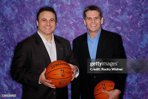 Owners Gavin Maloof and Joe Maloof of the Sacramento Kings pose for a photo on media day December 15, 2011 at Power Balance Pavilion in Sacramento,...