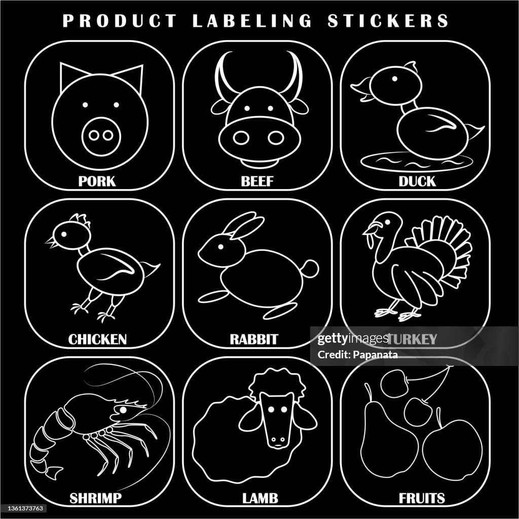 Labelling Stickers Images Product Labeling Stickers Vector Element Isolated Black Background ...