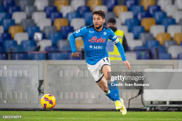 Dries Mertens of SSC Napoli in action during the Serie A match between SSC Napoli and Spezia Calcio at Stadio Diego Armando Maradona on December 22,...