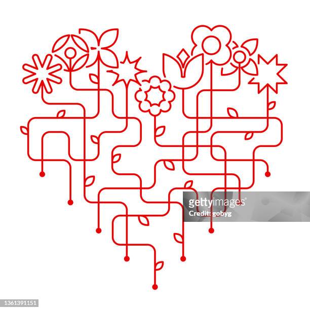 abstract heart valentine card - plant stem stock illustrations